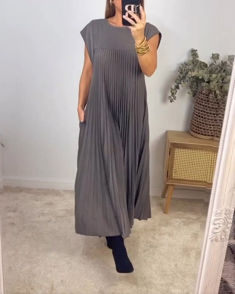 Clara | Wedding Guest Pleated Cap Sleeve Maxi Dress