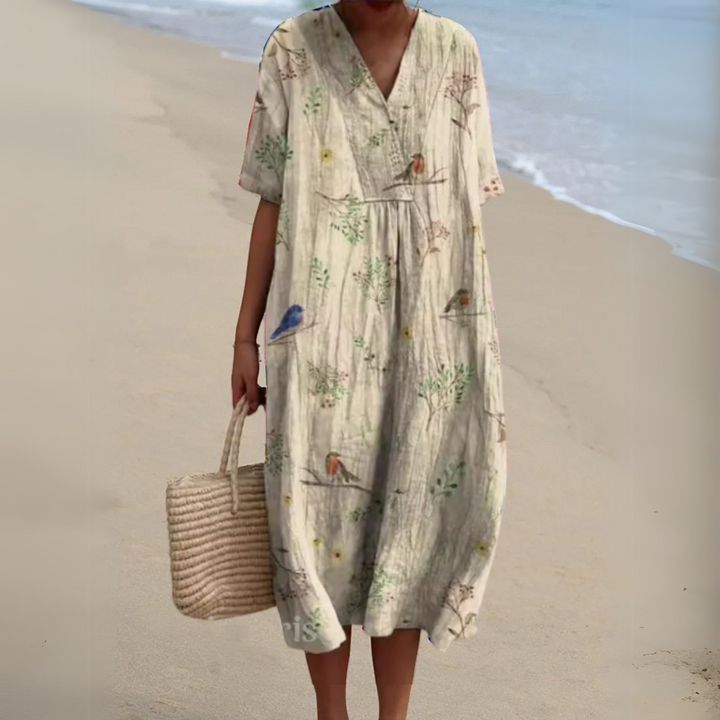 Sabrina | Summer Floral V-Neck Midi Dress