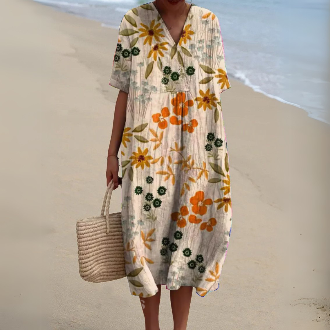 Sabrina | Summer Floral V-Neck Midi Dress