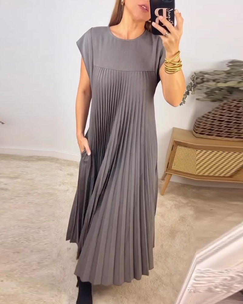 Clara | Wedding Guest Pleated Cap Sleeve Maxi Dress