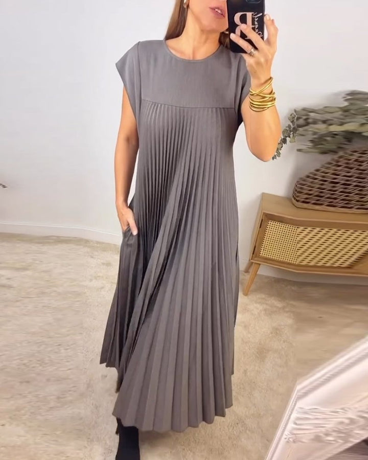 Clara | Wedding Guest Pleated Cap Sleeve Maxi Dress