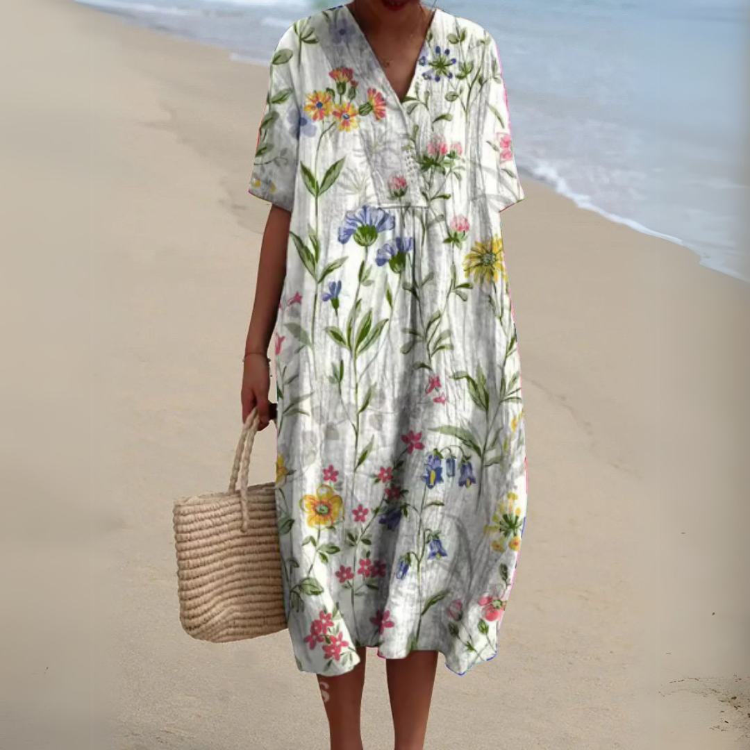 Sabrina | Summer Floral V-Neck Midi Dress