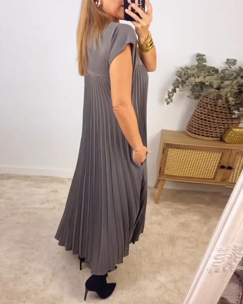 Clara | Wedding Guest Pleated Cap Sleeve Maxi Dress