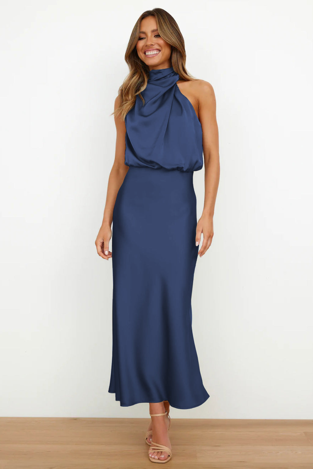 Vienna | Wedding Guest Satin Halter Midi Dress