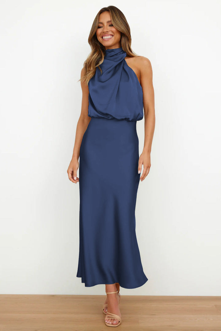 Vienna | Wedding Guest Satin Halter Midi Dress
