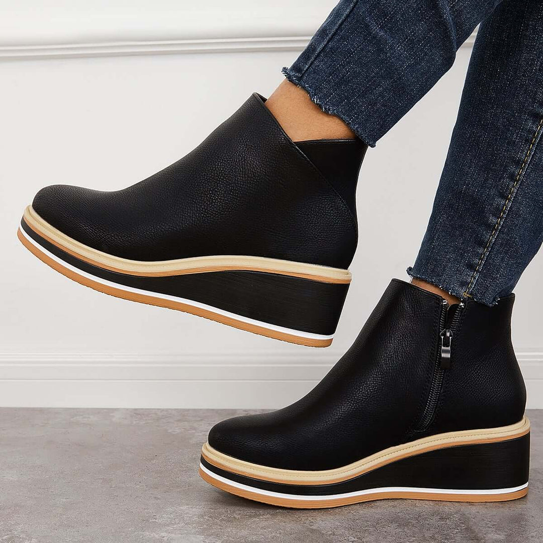 Serena | Side Zip Platform Wedge Ankle Boots