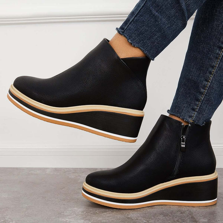 Serena | Side Zip Platform Wedge Ankle Boots
