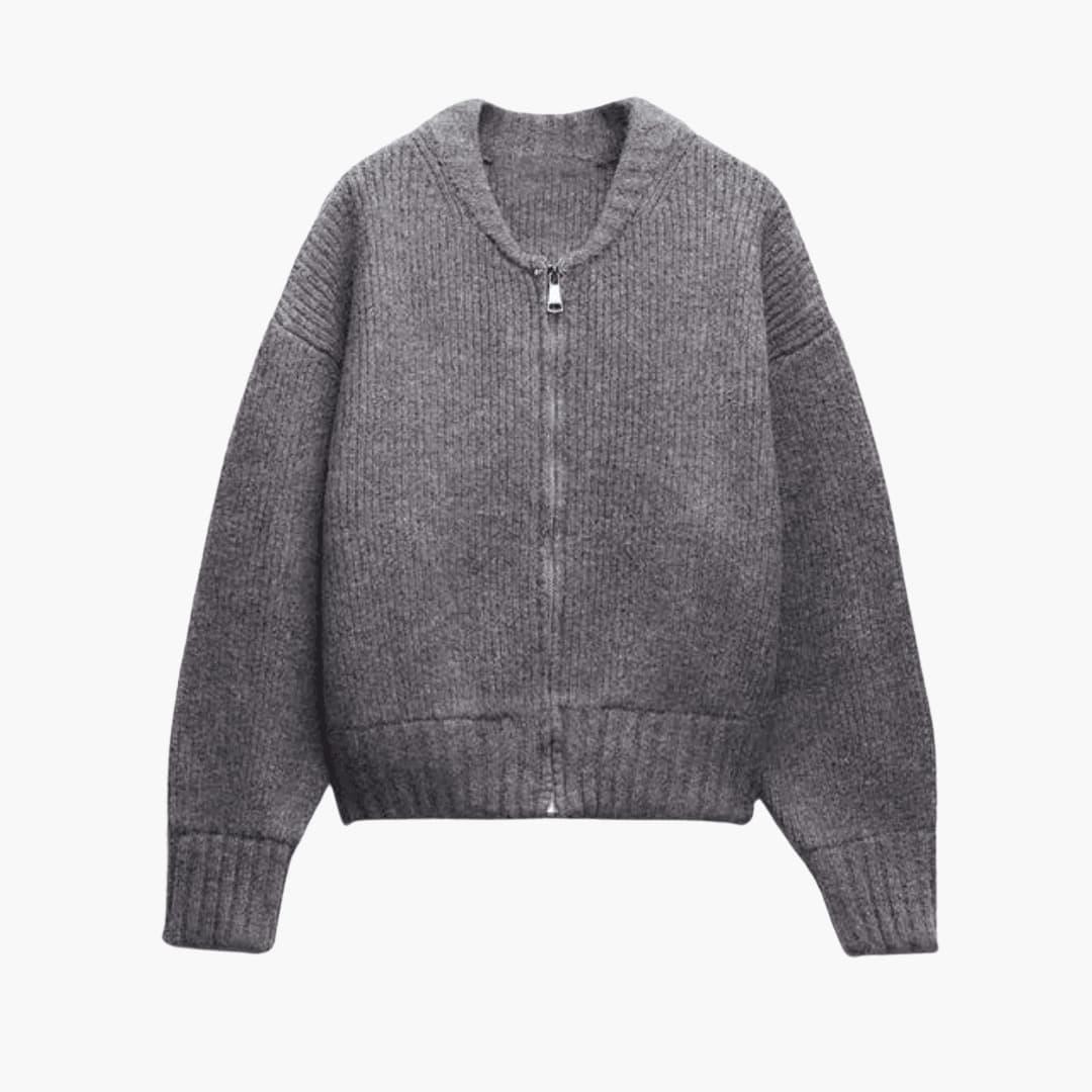 Eliza | Ribbed Knit Zip Front Cardigan