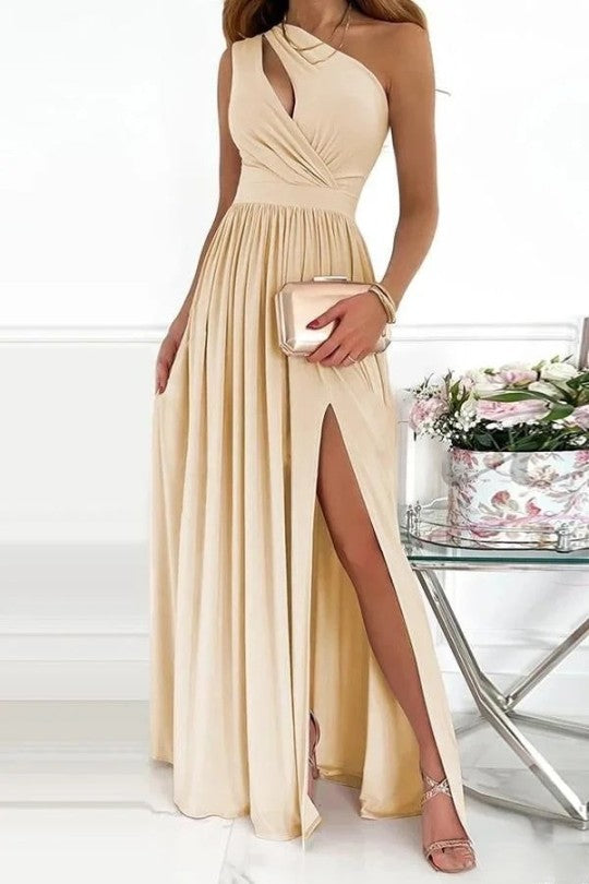 Gabriella | Wedding Guest One Shoulder High Split Maxi Dress