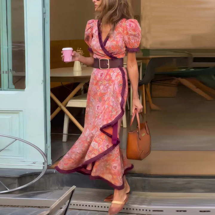 Victoria | Wedding Guest Floral Ruffle Wrap Maxi Dress