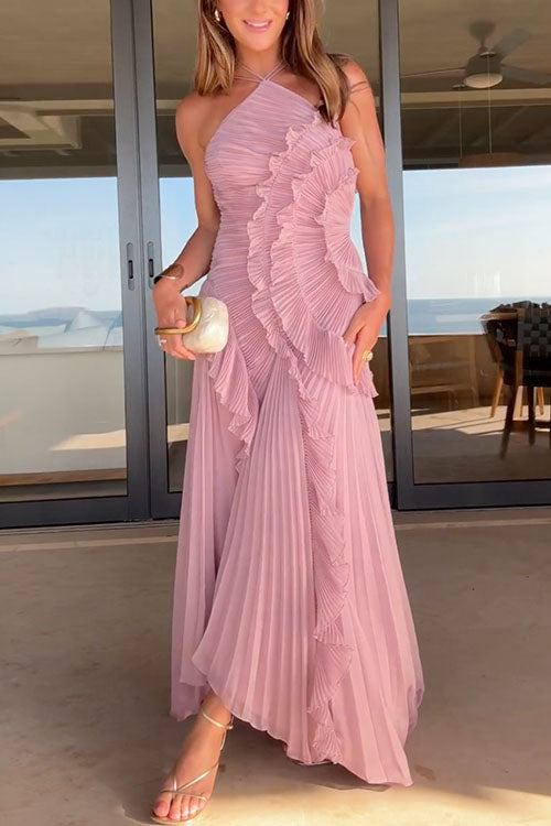Emily | Wedding Guest Pleated Ruffle Maxi Dress