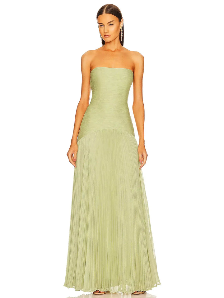 Clarissa | Strapless Pleated Evening Maxi Dress