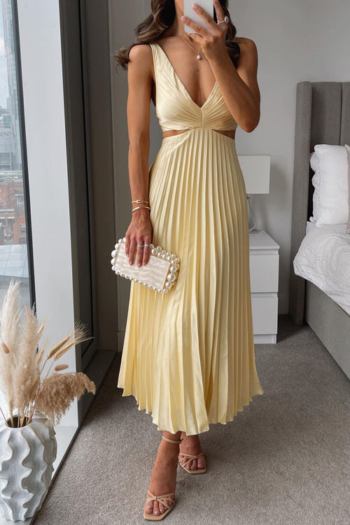 Nadira | Wedding Guest Pleated Cut Out Maxi Dress