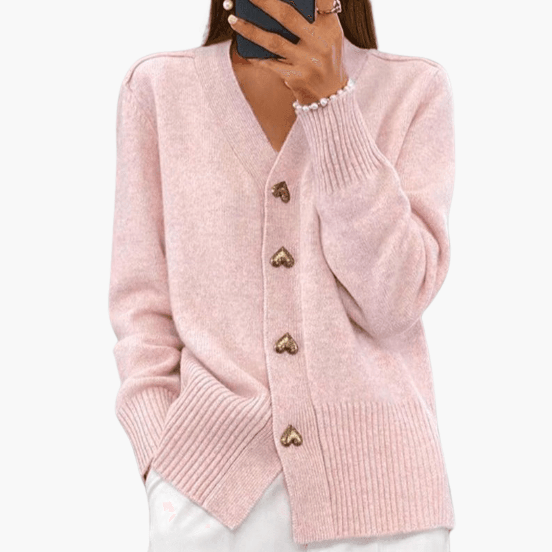 Ariana | Heart Button V Neck Knit Cardigan