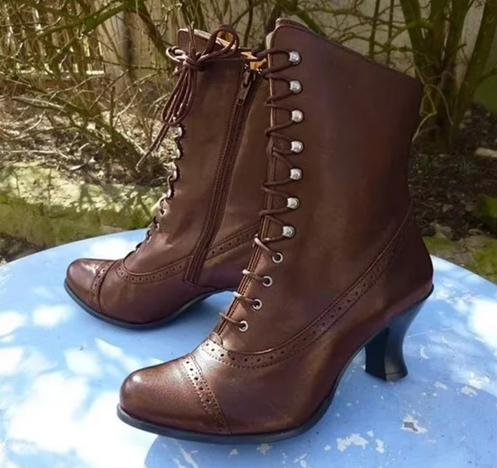 Leila | Vintage Lace-Up Mid Calf Heeled Boots