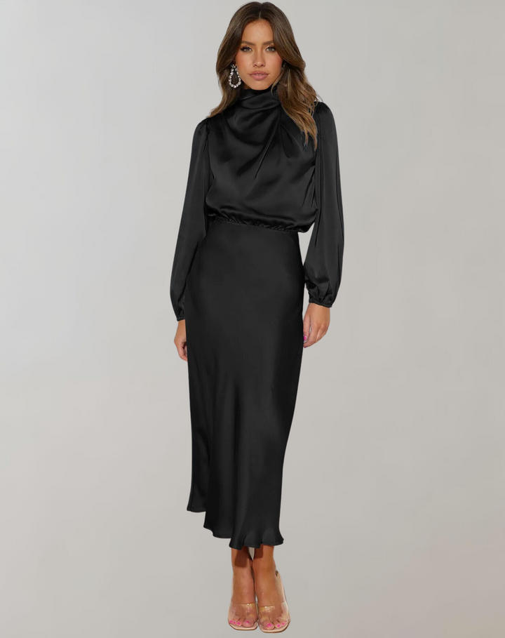 Maria | Wedding Guest Long Sleeve Satin Midi Dress