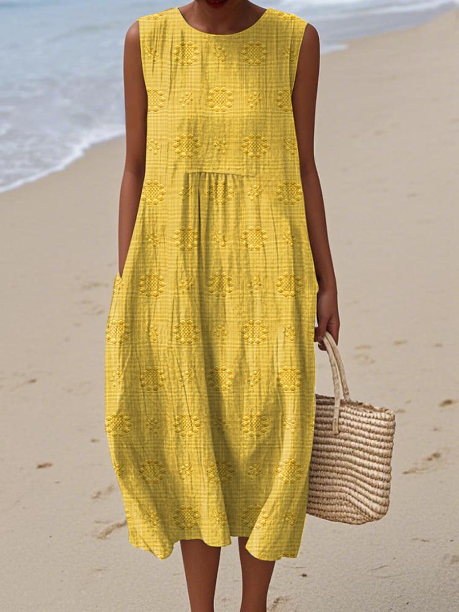 Victoria | Textured Sleeveless Summer Midi Dress