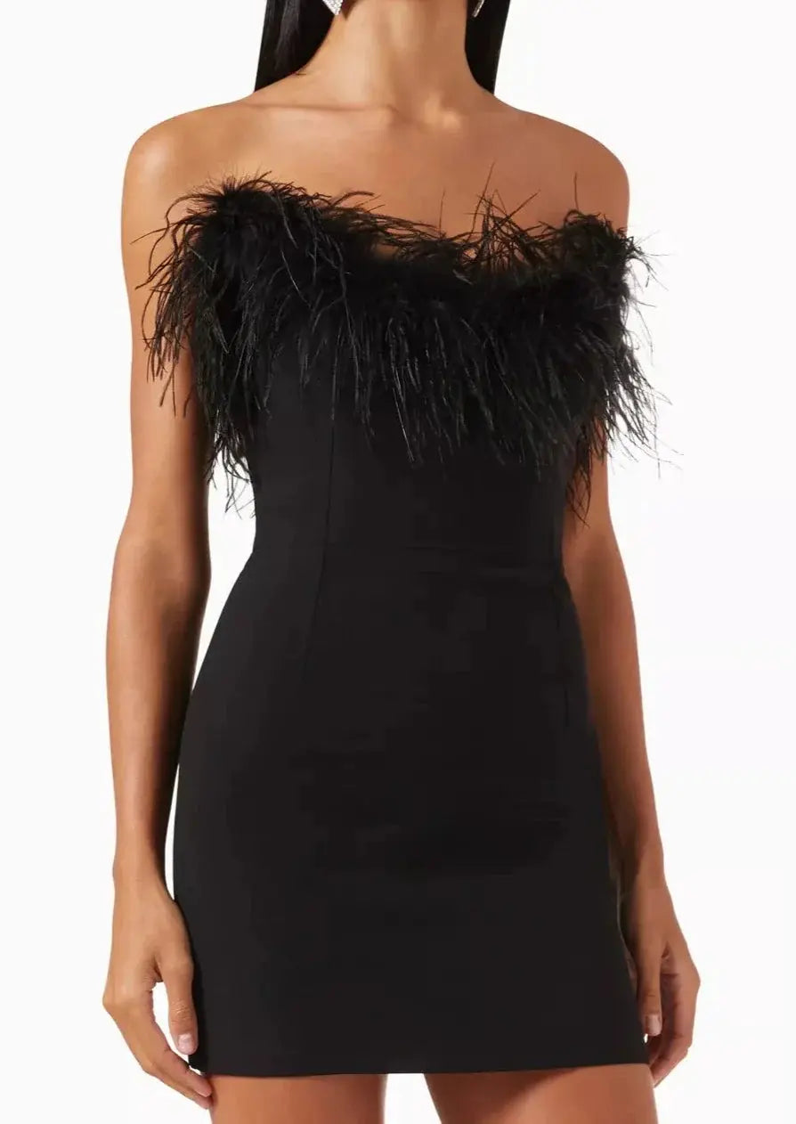 Anika | Feather Trim Strapless Mini Dress