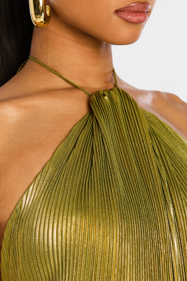Naomi | Prom Metallic Halter Maxi Dress