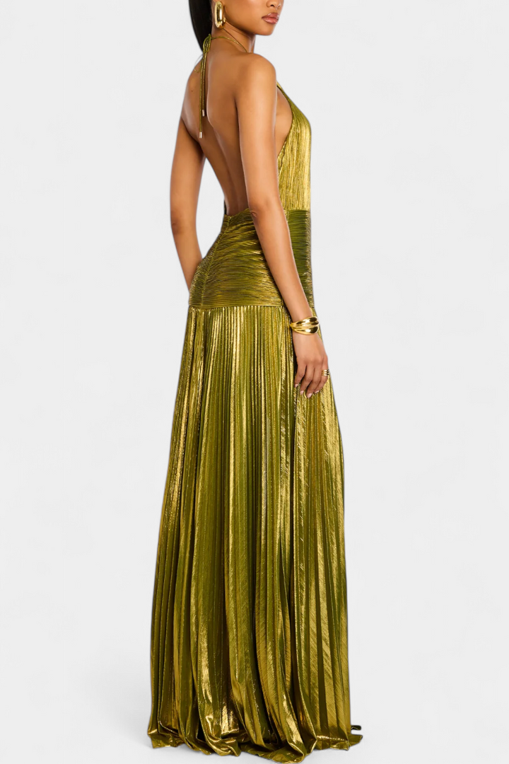 Naomi | Prom Metallic Halter Maxi Dress
