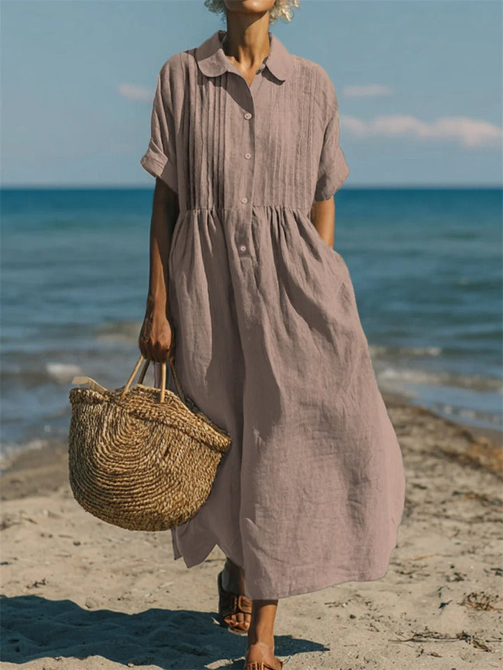 Eloise | Relaxed Button Front Linen Maxi Dress