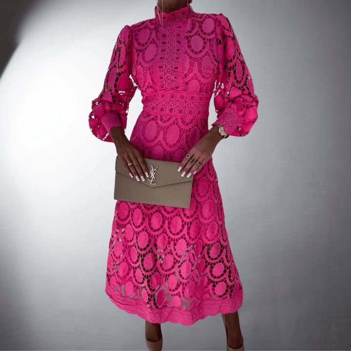 Camellia | Wedding Guest High Neck Lace Midi Dress