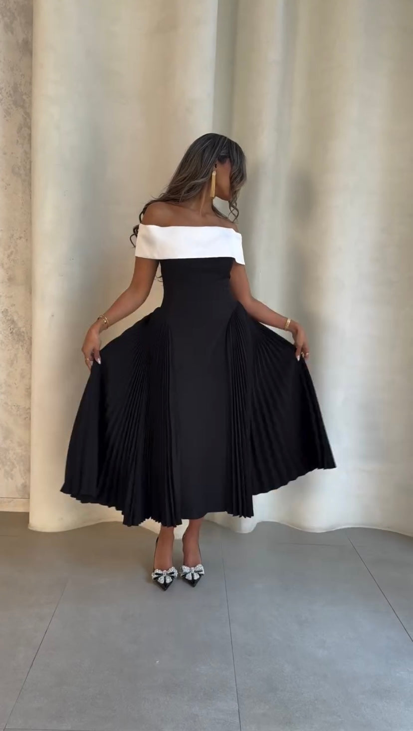 Charlotte | Wedding Guest Off Shoulder Pleated Midi Dress