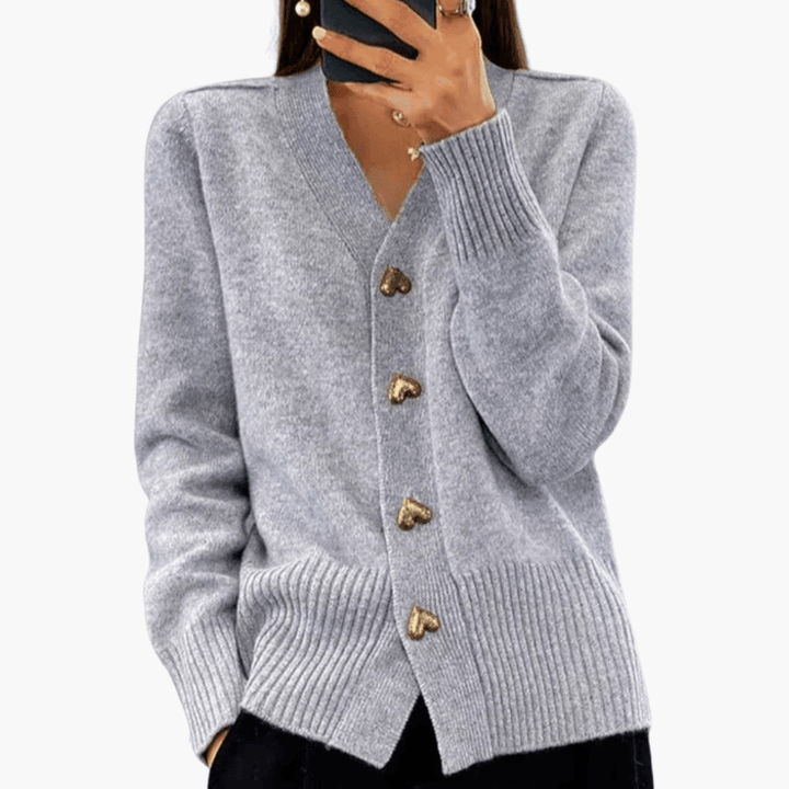Ariana | Heart Button V Neck Knit Cardigan