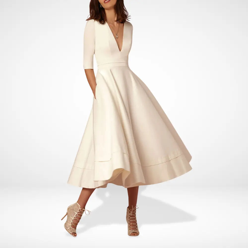 Audrey | Wedding Guest V-Neck Midi Dress