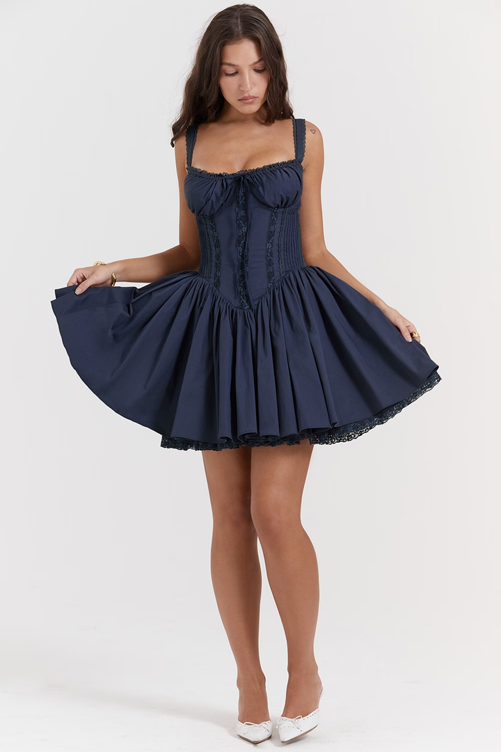 Isabella | Corset Lace Trim Mini Dress