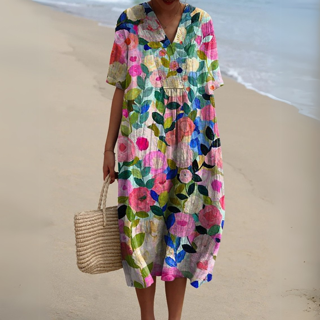 Sabrina | Summer Floral V-Neck Midi Dress