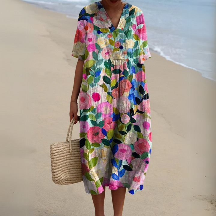 Sabrina | Summer Floral V-Neck Midi Dress