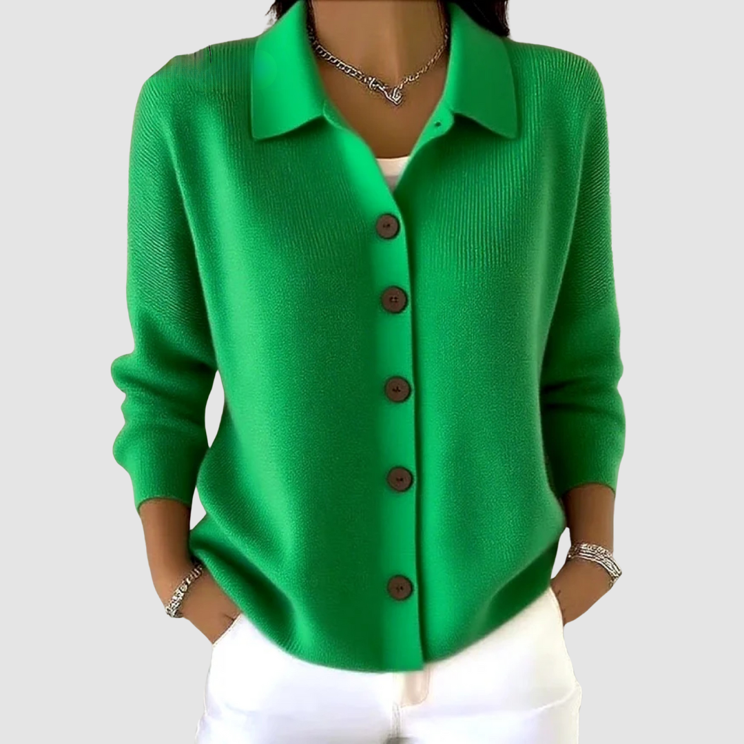 Amelia | Collared Button Front Knit Cardigan