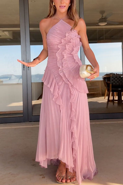 Emily | Wedding Guest Pleated Ruffle Maxi Dress