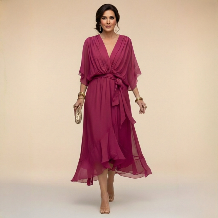 Adora | Flutter Sleeve Tie Waist Midi Dress