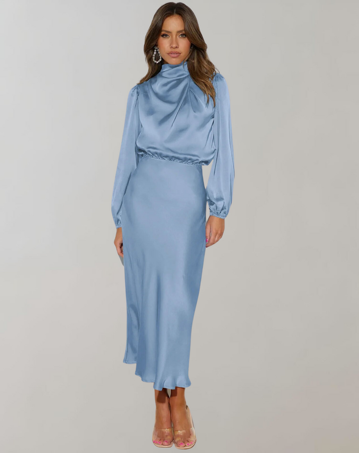Maria | Wedding Guest Long Sleeve Satin Midi Dress