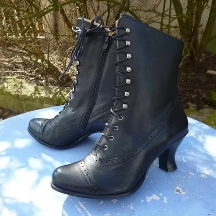 Leila | Vintage Lace-Up Mid Calf Heeled Boots