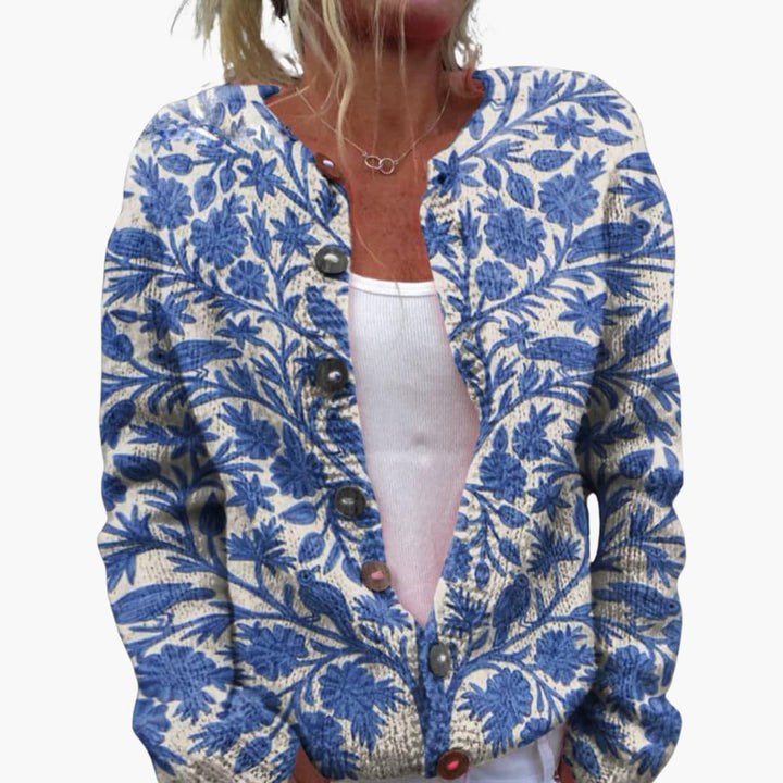 Sarah | Floral Print Button Front Knit Cardigan