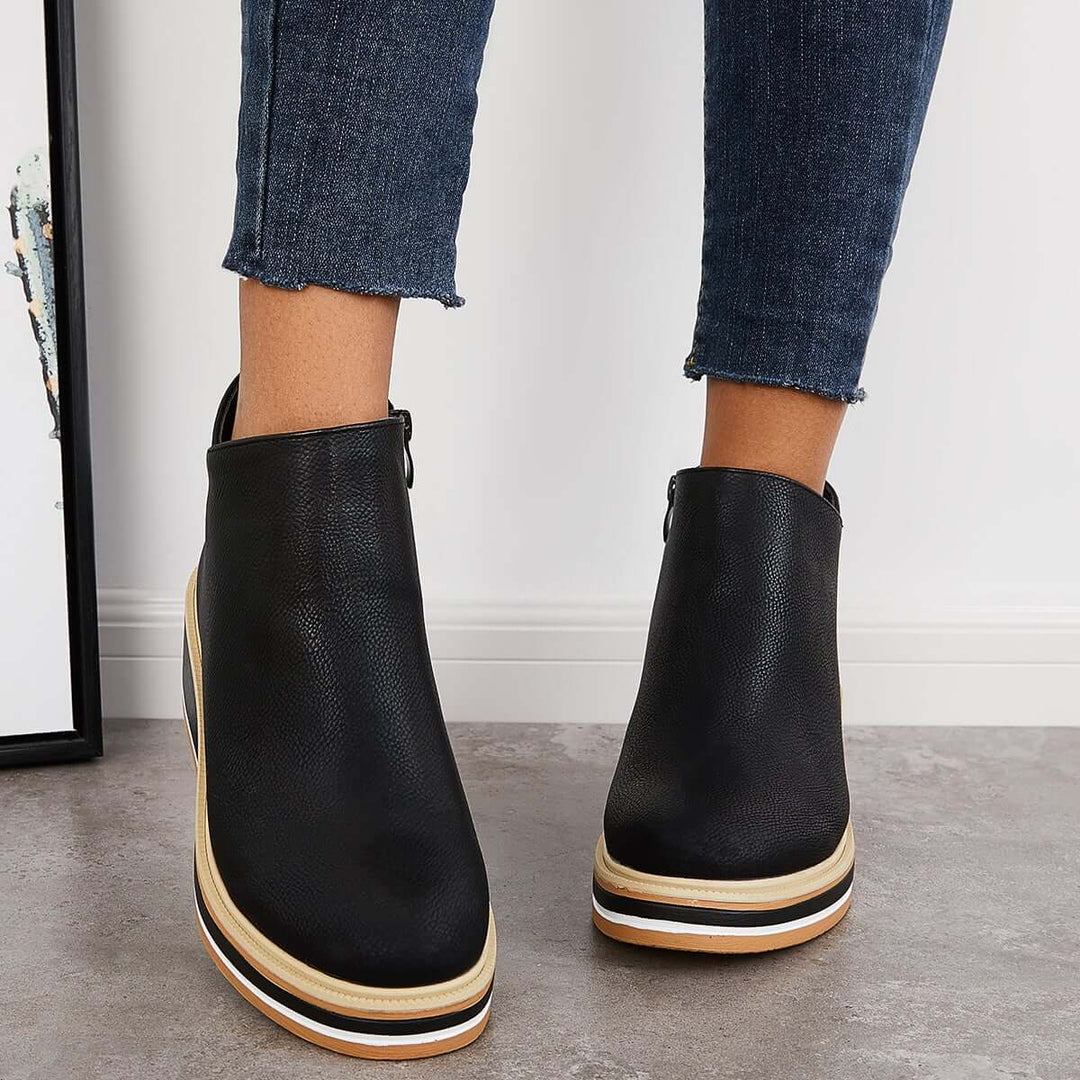 Serena | Side Zip Platform Wedge Ankle Boots