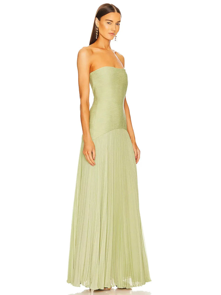 Clarissa | Strapless Pleated Evening Maxi Dress