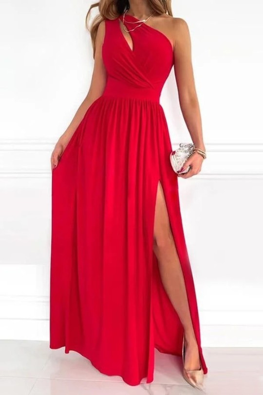 Gabriella | Wedding Guest One Shoulder High Split Maxi Dress