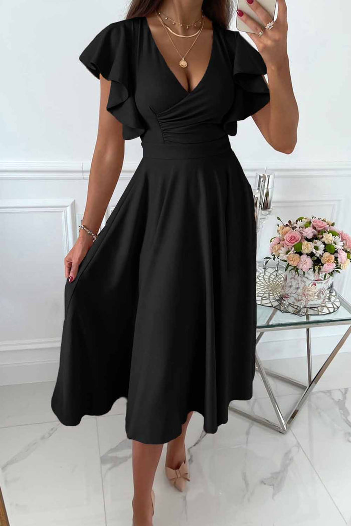 Charlotte | Wedding Guest Flutter Sleeve Midi Dress