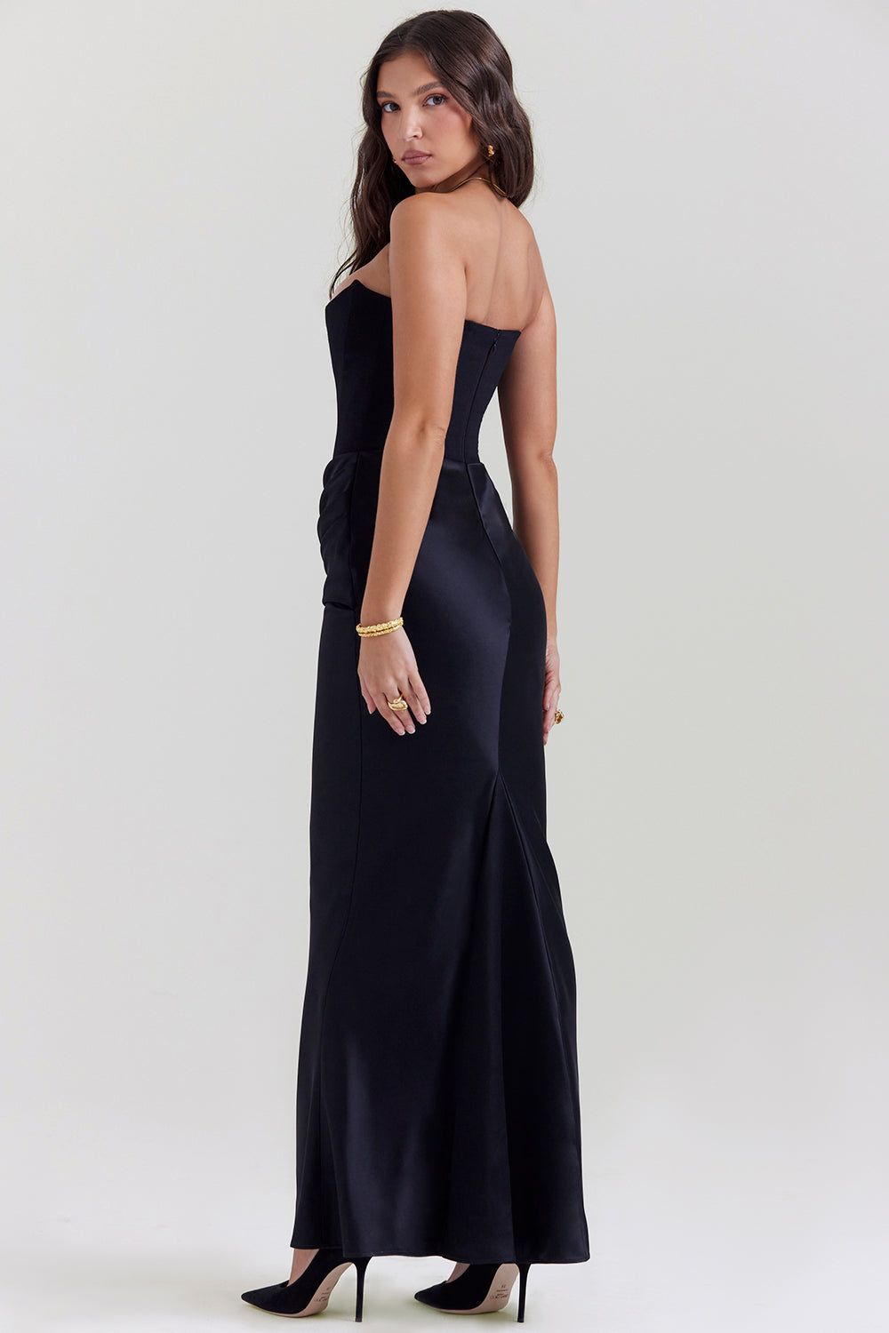 Audrey | Wedding Guest Strapless Satin Maxi Dress