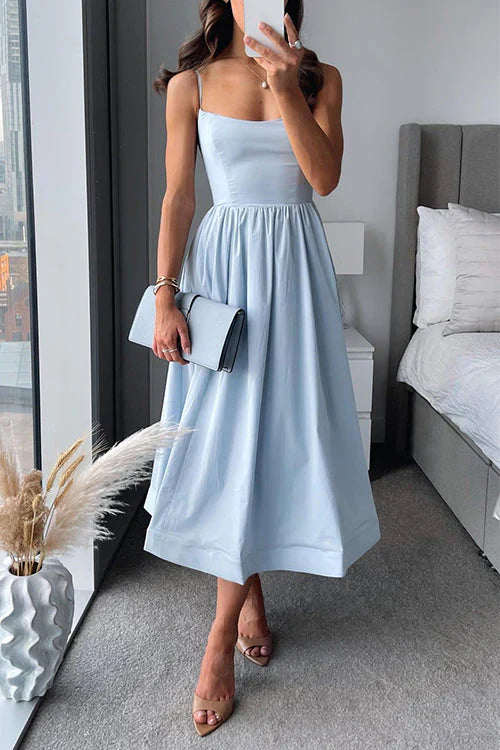 Helena | Wedding Guest Elegant Square Neck Midi Dress