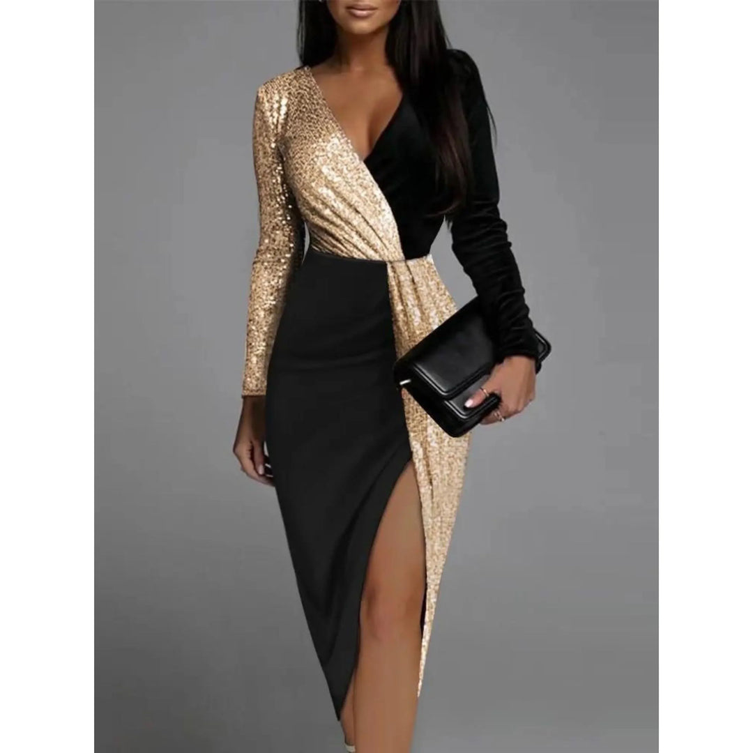 Victoria | Prom Sequin Wrap Evening Midi Dress