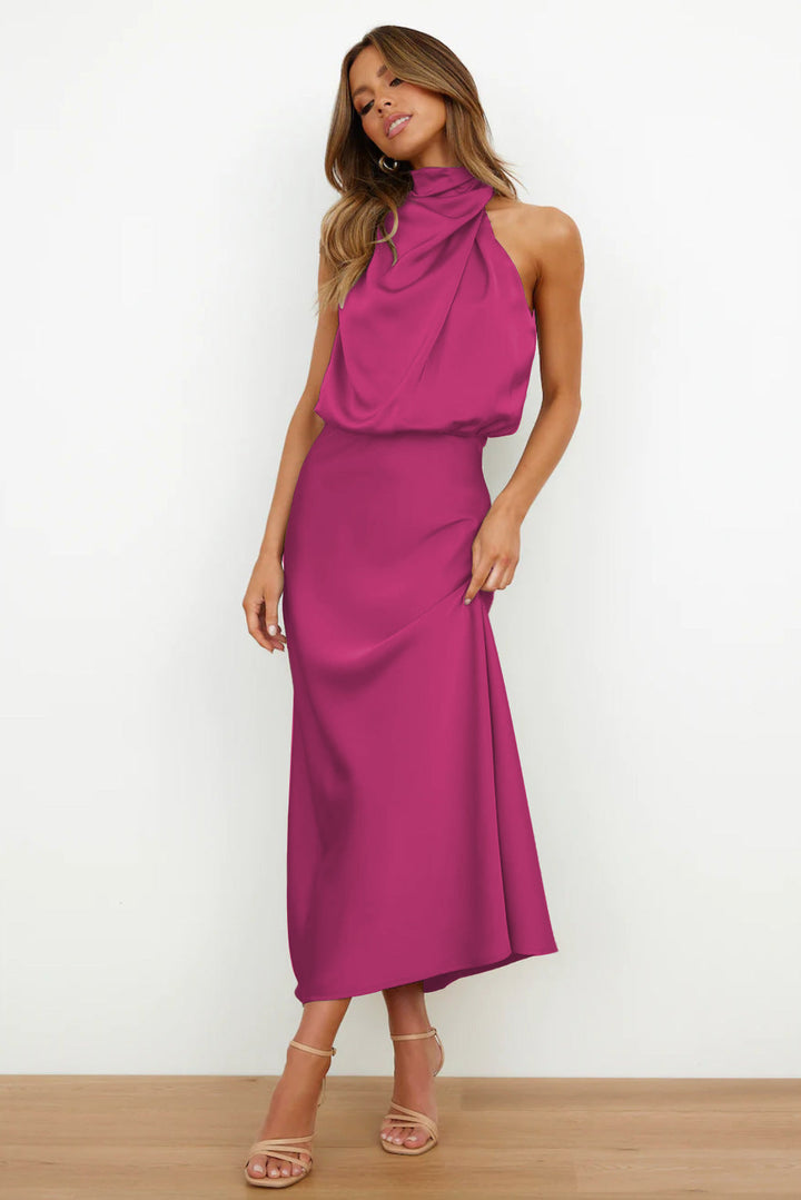 Vienna | Wedding Guest Satin Halter Midi Dress