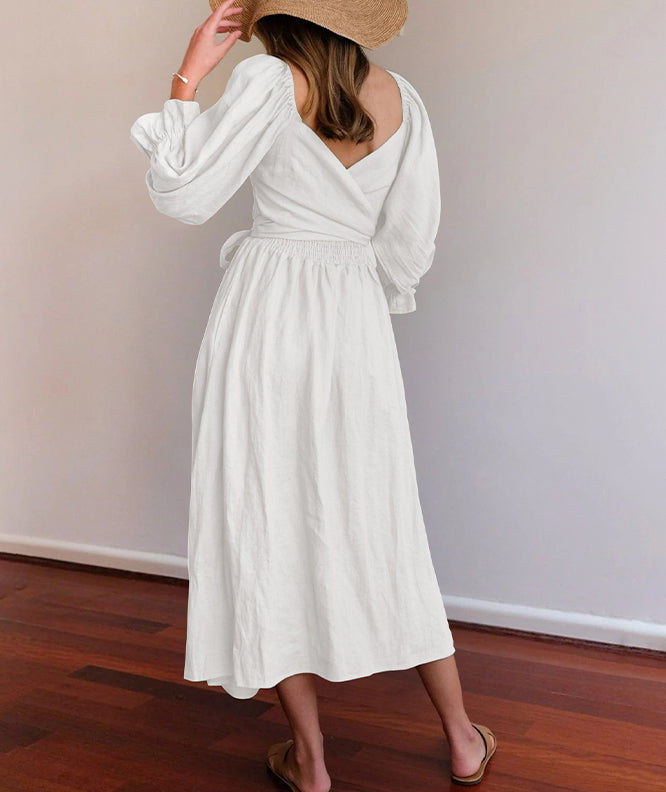 Emma | Boho Tie Waist Square Neck Maxi Dress