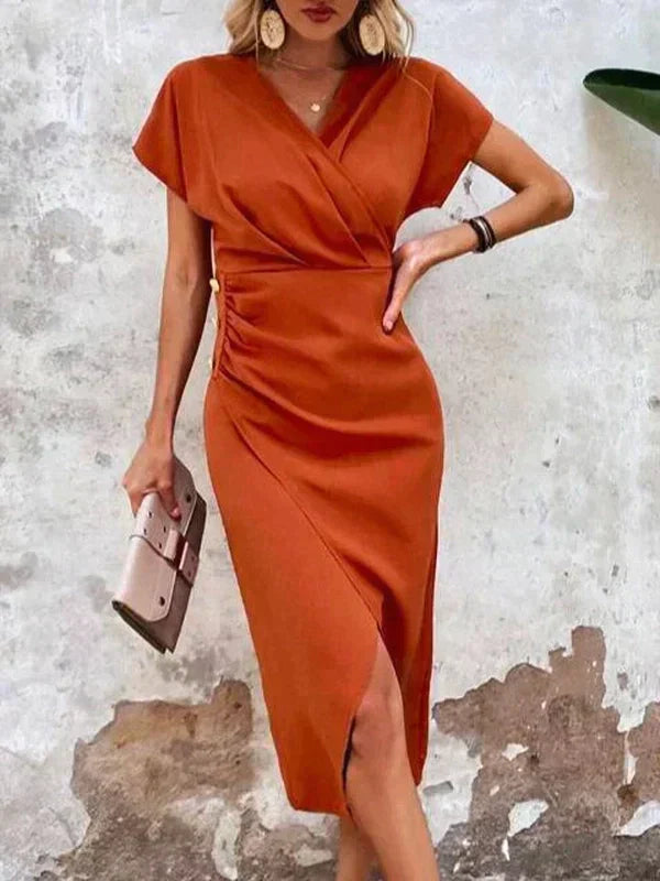 Fiona | Wedding Guest Wrap V Neck Midi Dress