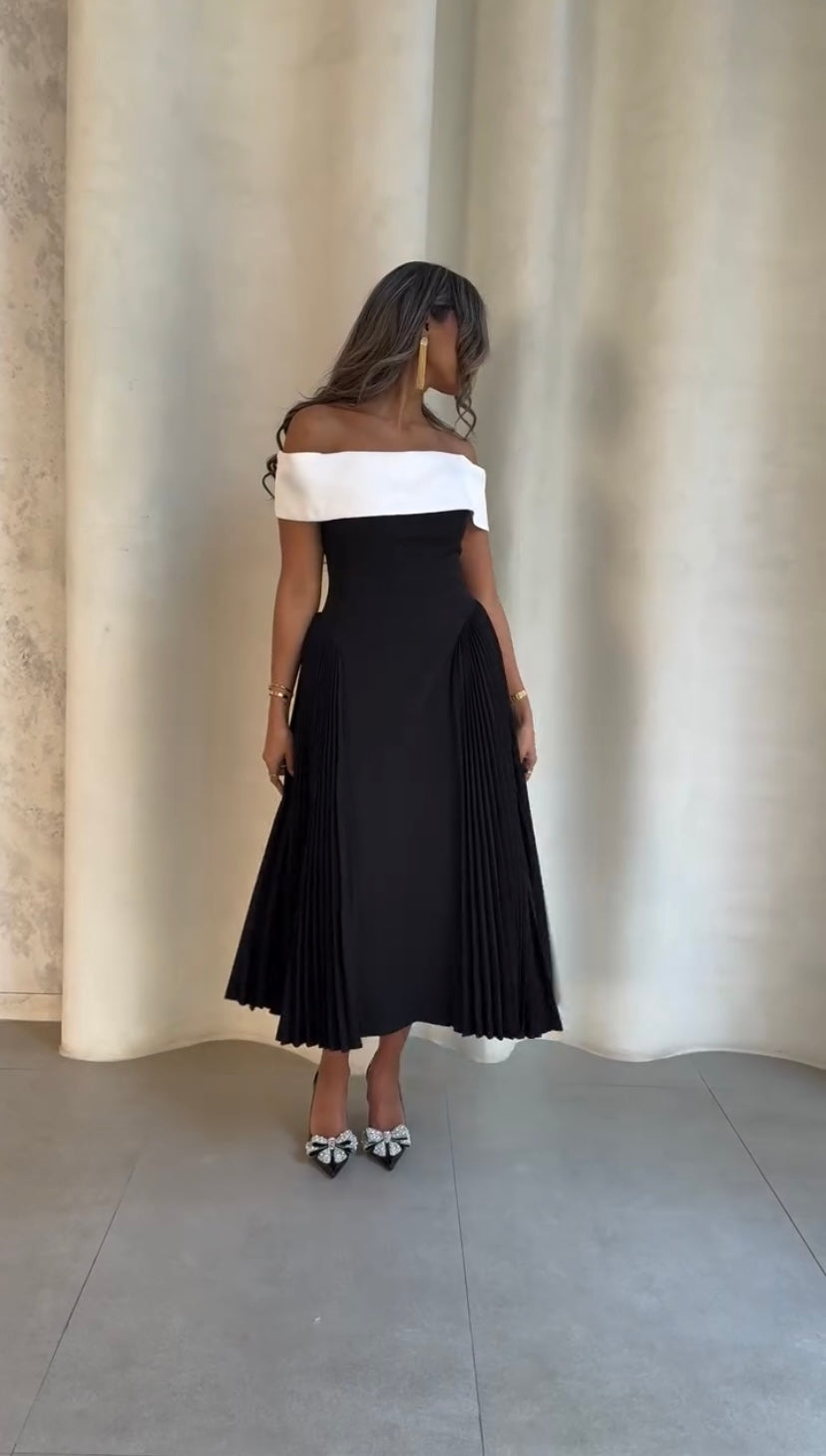 Charlotte | Wedding Guest Off Shoulder Pleated Midi Dress