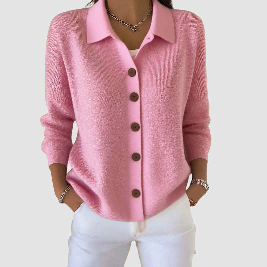 Amelia | Collared Button Front Knit Cardigan